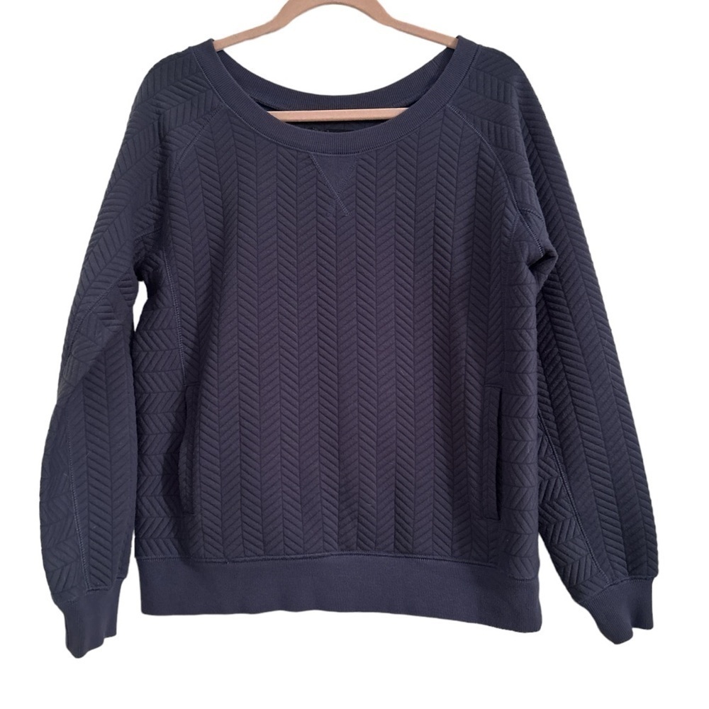 Prana Silverspring Blue Herringbone Pullover Sweatshirt With Pockets Size Medium